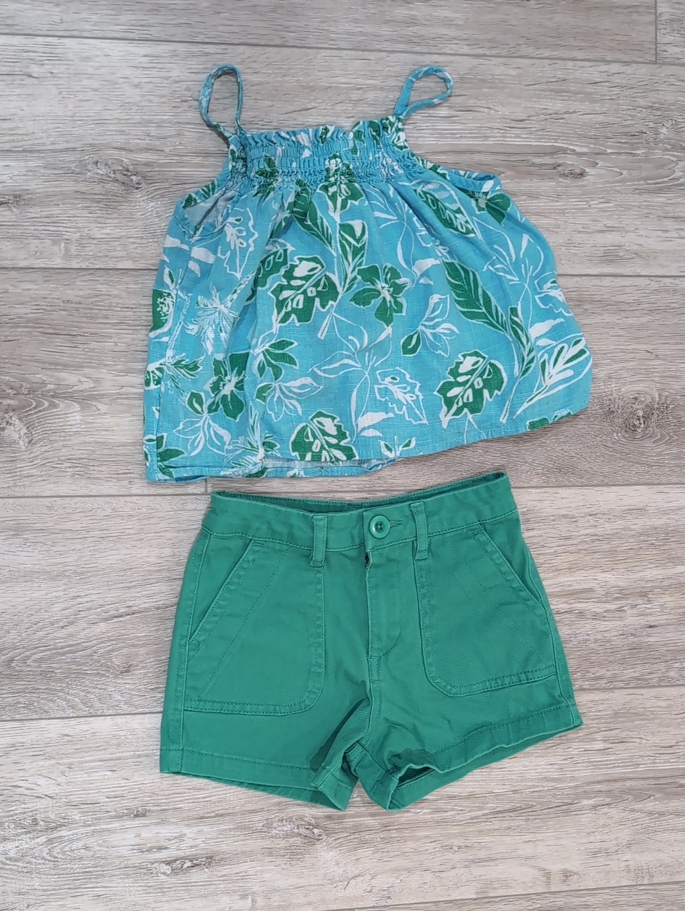 Copper Key Green Girls' Shorts - Teal Leaf Tank Set